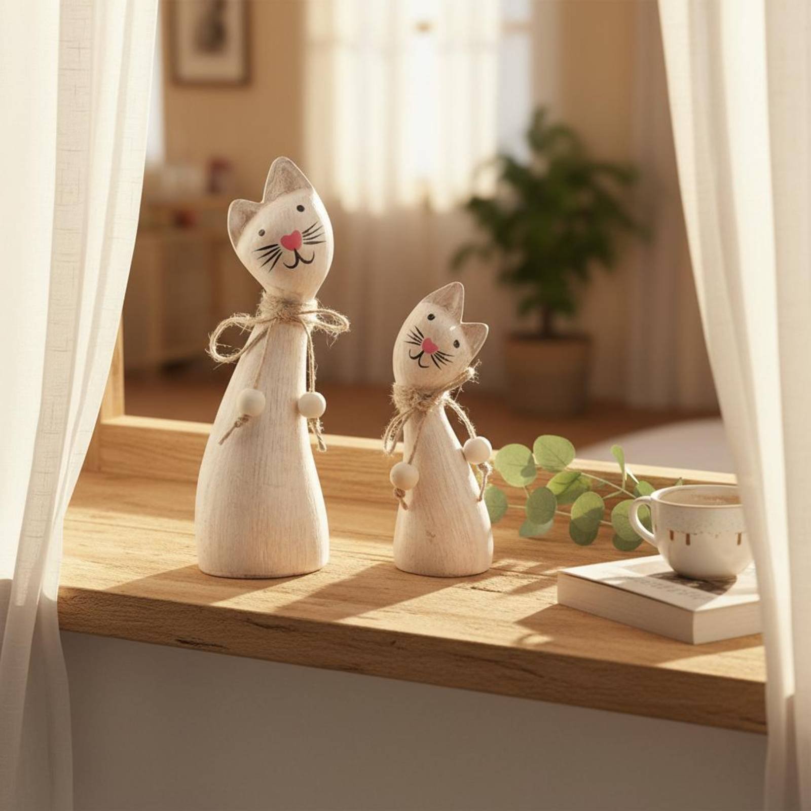 2 Pieces Couple Cat Statue Art - Woodworking Artisans review and price