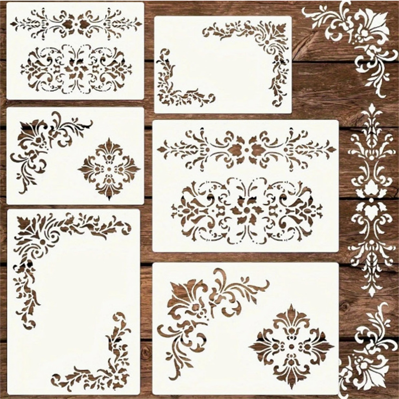 6Pcs Floral Corner Stencils fo - Woodworking Veneer review and price